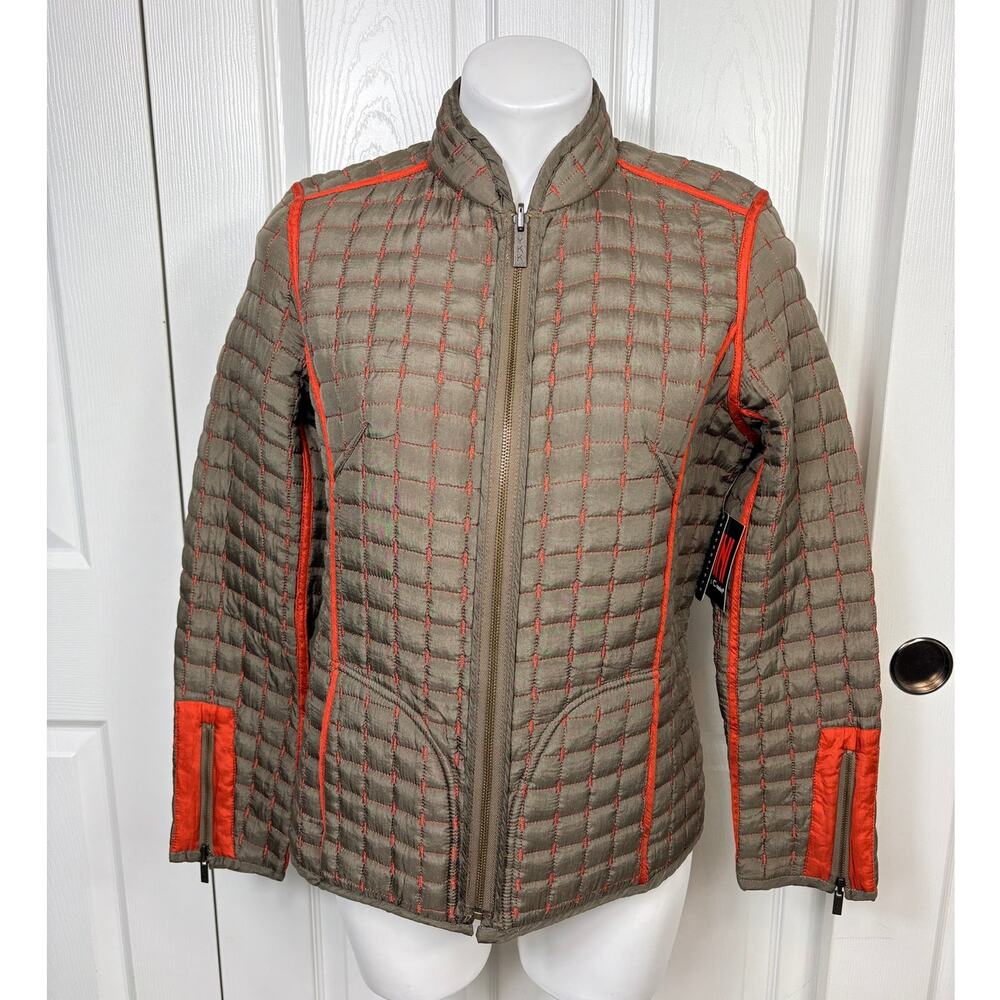 Oleg Cassini Reversible Quilted Jacket 100% Silk Lightweight Moss/Orange S NWT